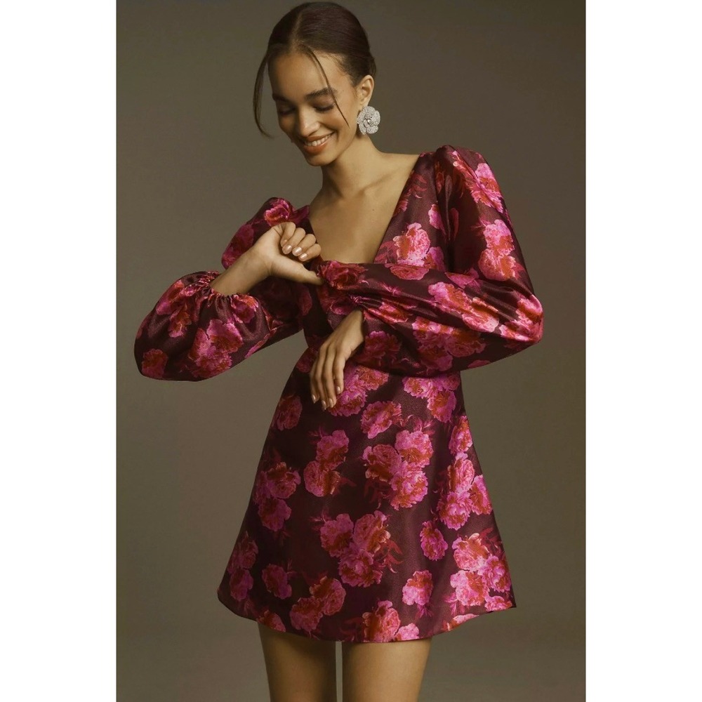 NWT!! Anthropologie BHLDN Aliana V Neck Floral Organza Mini Dress Large - Picture 6 of 16